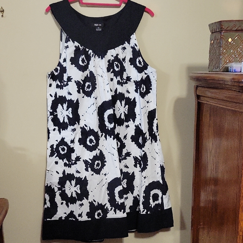 Style & Co. Black and White Asymmetrical Floral Dress